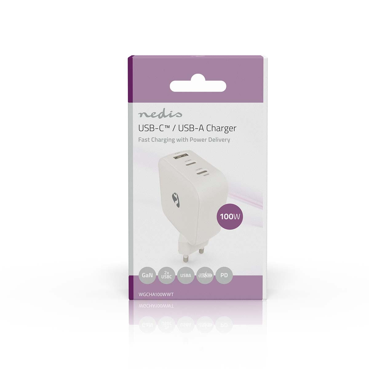 100W GaN Wall Charger, 3 Ports, USB-C PD & USB-A