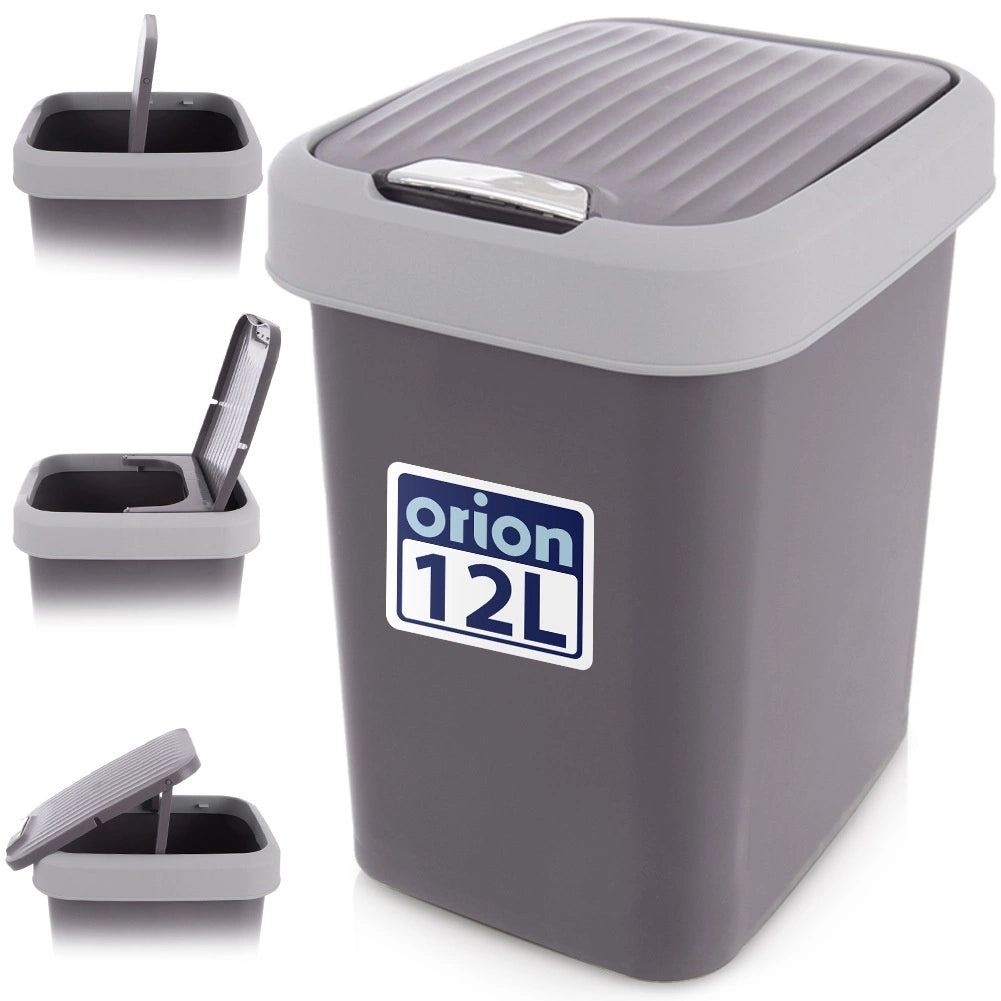 12L Gray Plastic Waste Bin with Swing Lid
