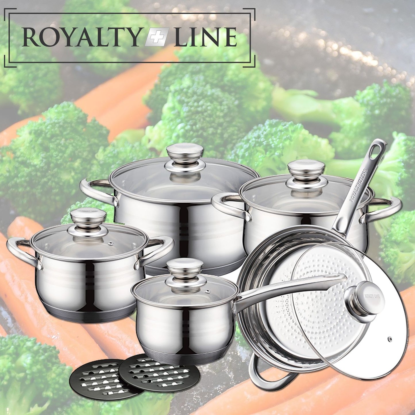 12-Piece Stainless Steel Cookware Set with Glass Lids