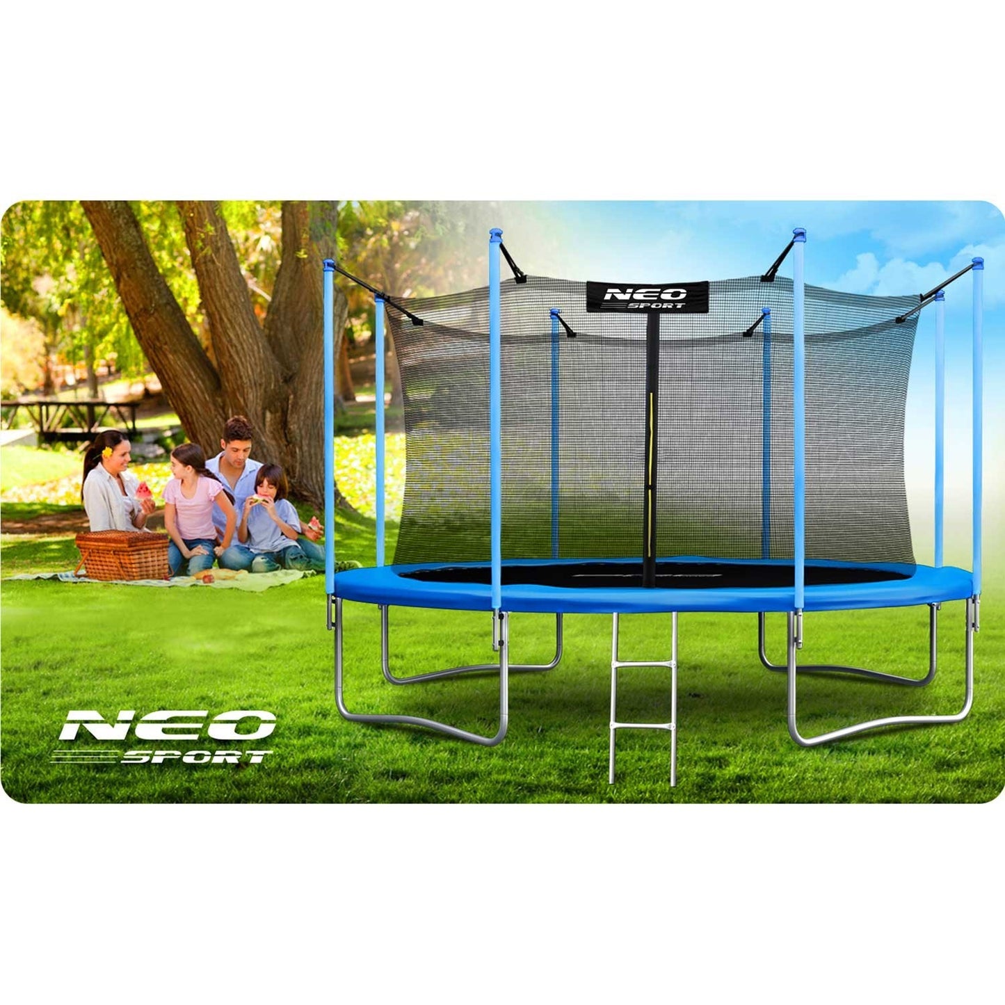 13ft/404cm Garden Trampoline with Inner Net and Ladder Neo-Sport + FREE Bubble Machine