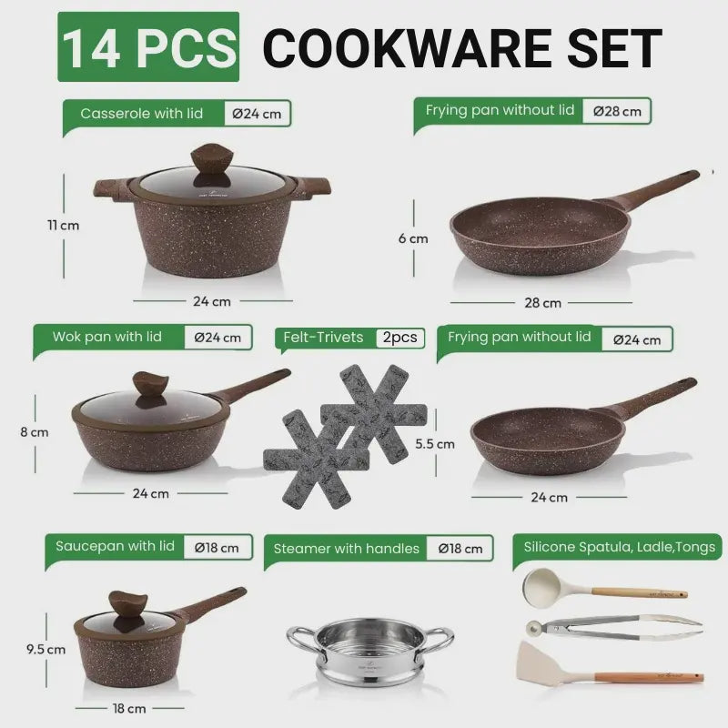 14-Piece Granite Non-Stick Cookware Set, Induction Safe