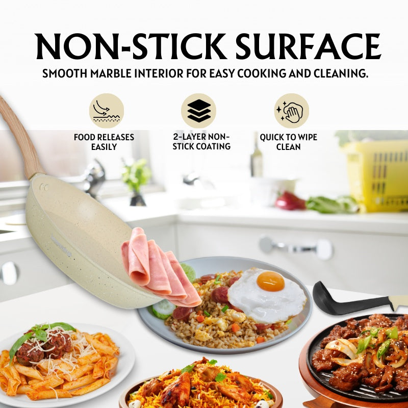 14-Piece Granite Non-Stick Cookware Set with Wood Handles