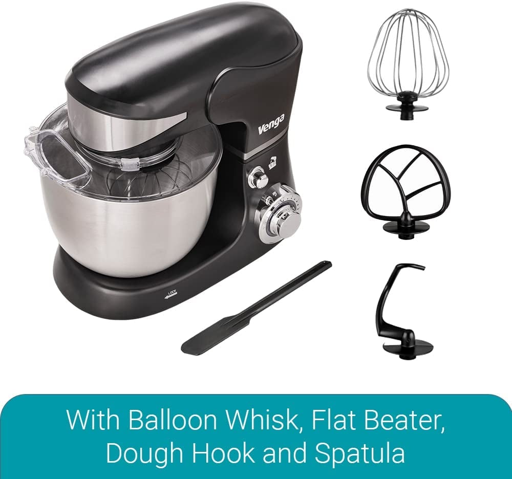 1600W 6-Speed Stainless Steel Stand Mixer, 6L, Black