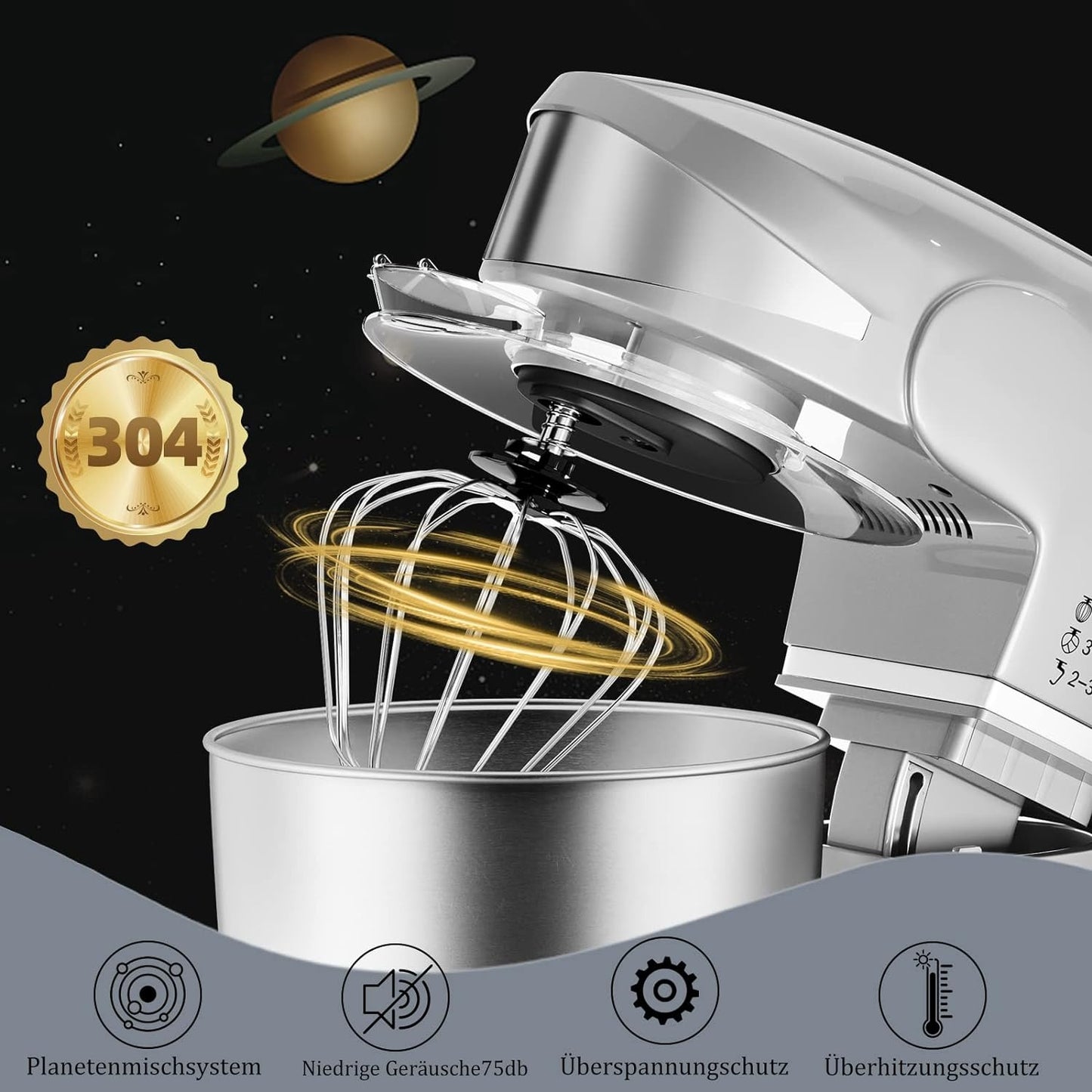 1600W 6-Speed Stainless Steel Stand Mixer, 6L