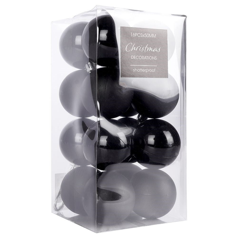 16 Black Christmas Baubles: Unbreakable, Matte & Glossy