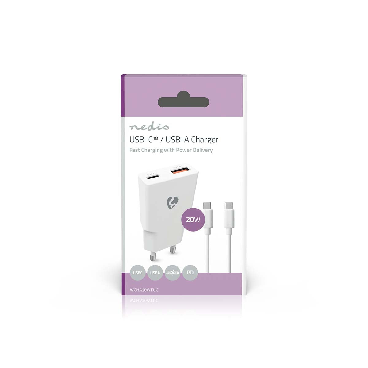 20W Dual GaN Wall Charger, USB-A & USB-C, PD3.0, White
