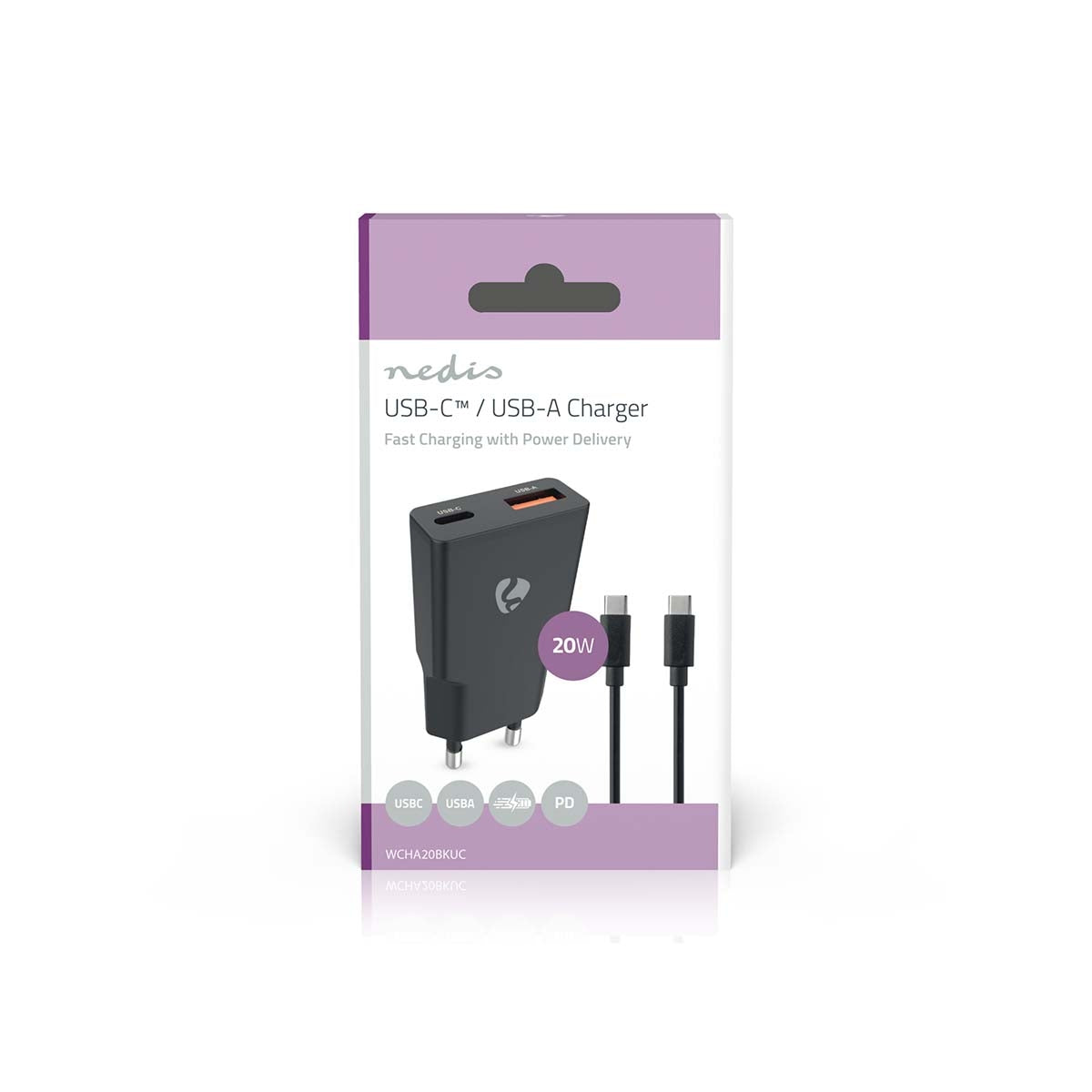 20W GaN Wall Charger, Dual USB-A/C, PD3.0, Quick Charge