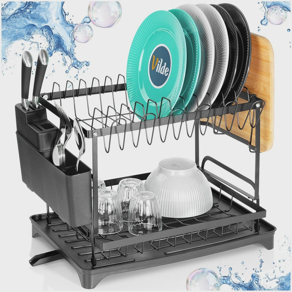 2-Tier Metal Dish Rack, Black, 42x29x36.5 cm