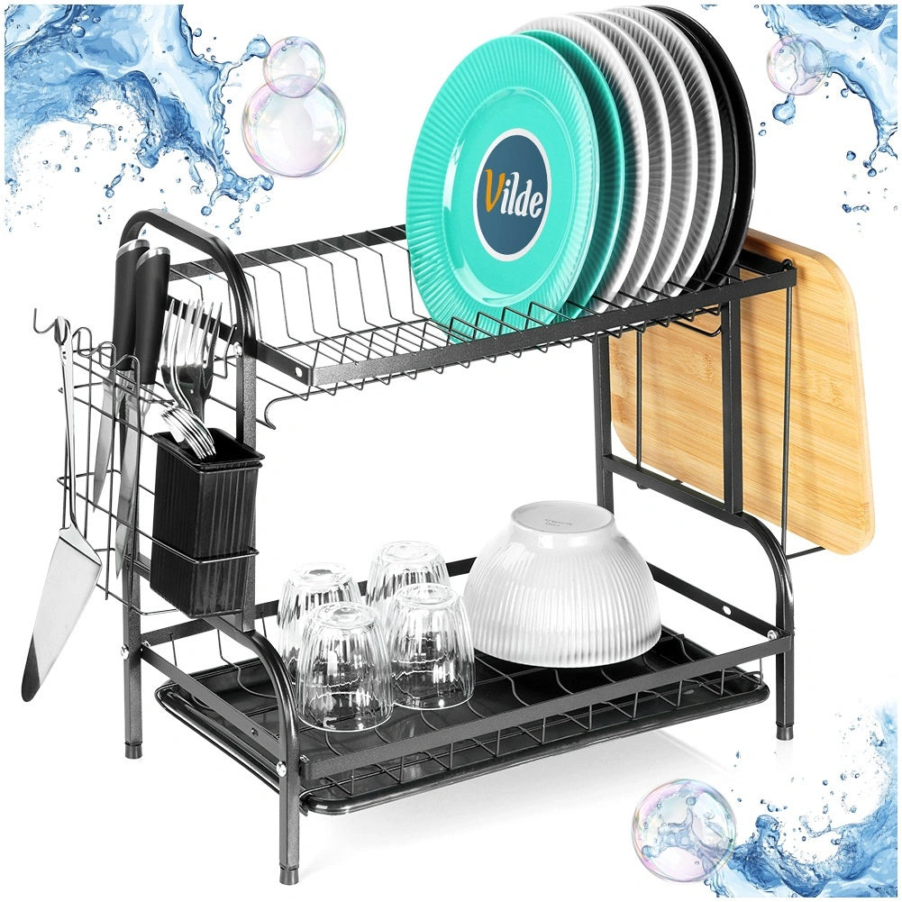 2-Tier Metal Dish Rack, Black, 52x24.5x40 cm