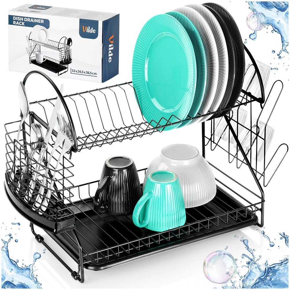 2-Tier Metal Dish Rack, Black, 53x24x38.5 cm