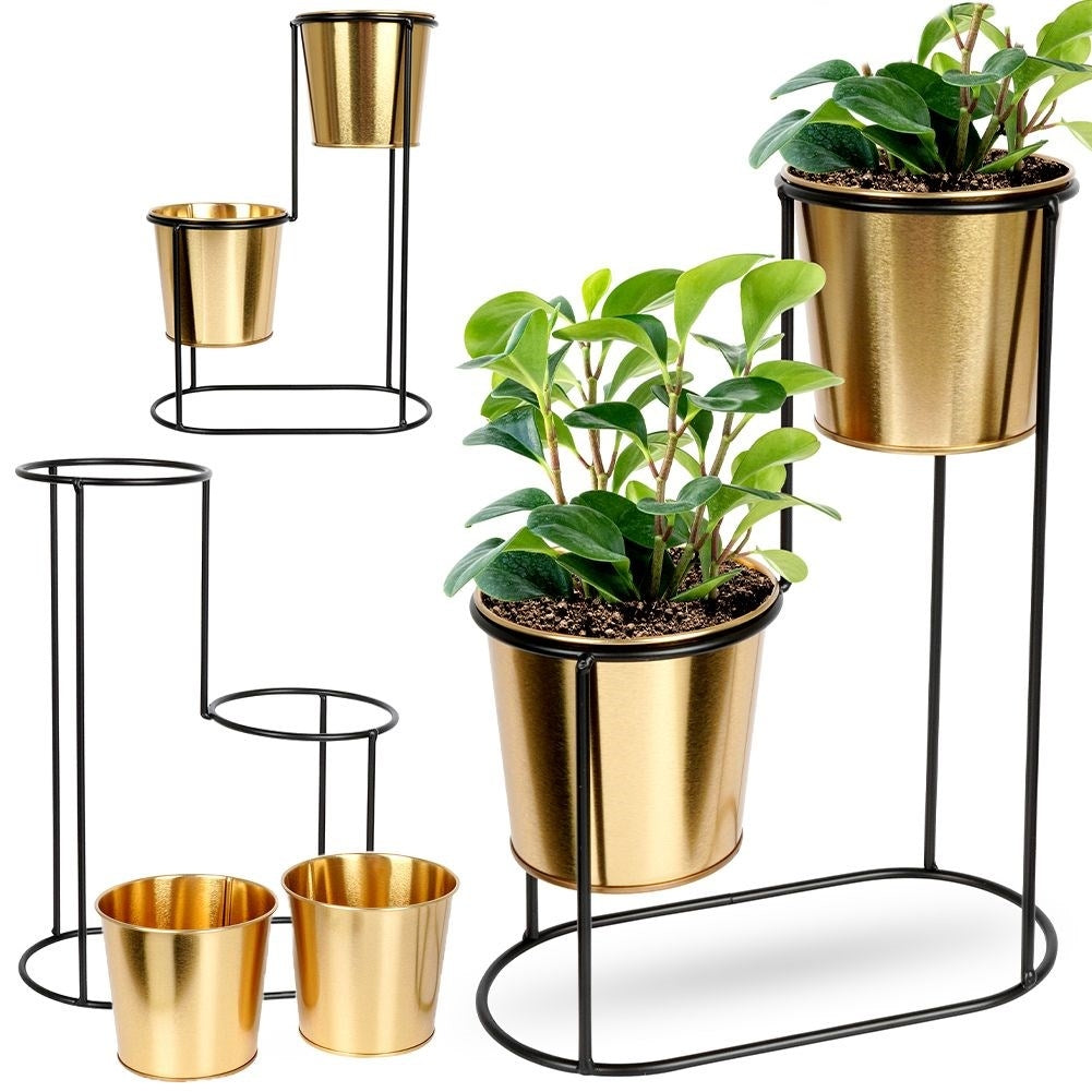 2-level plant stand in black metal with gold details
