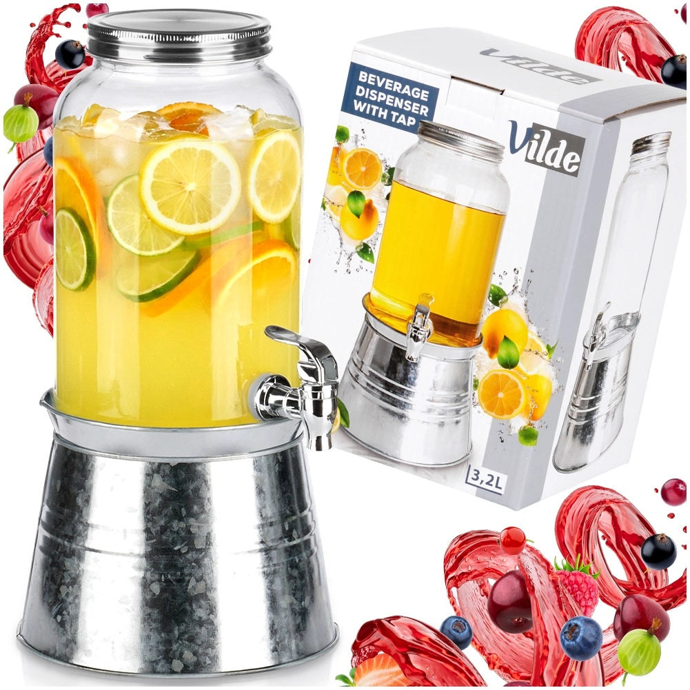 3.2L Glass Beverage Dispenser with Tap and Stand