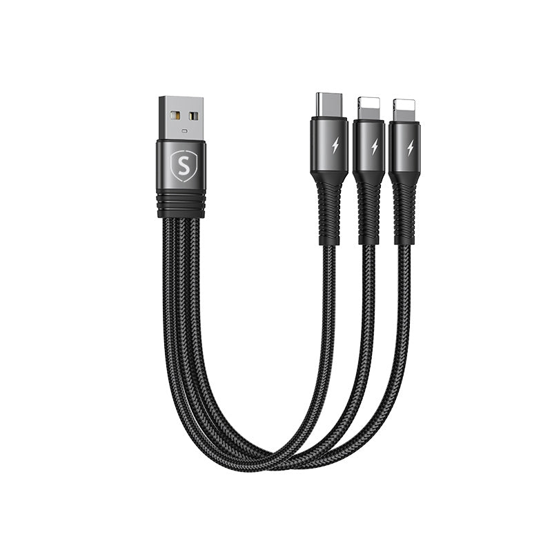 3-in-1 Cable Lightning, USB-C, 0.15m, 3.5A, 20W - Black