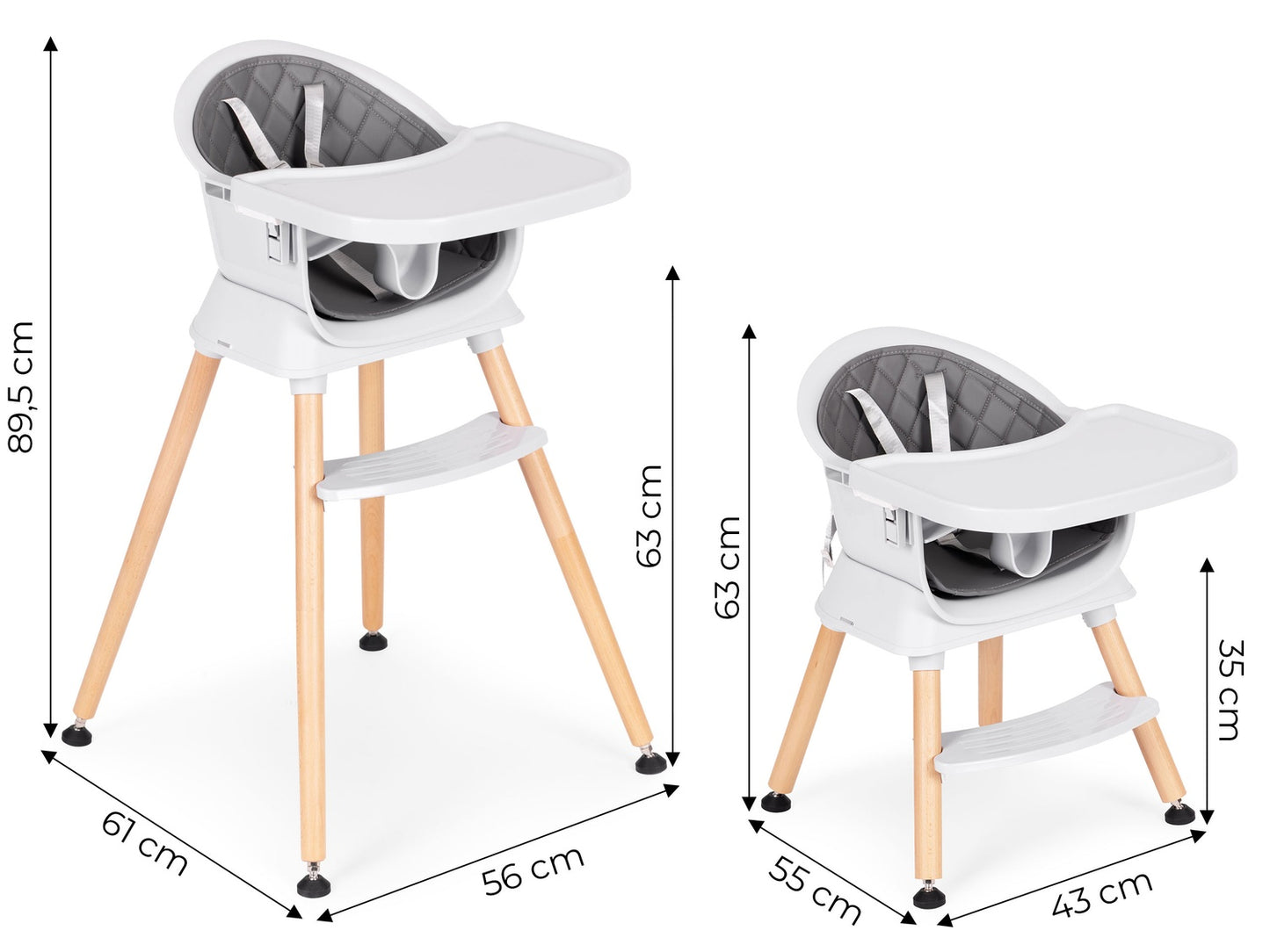 3-in-1 High Chair with Tray, Grey, Eco-Leather