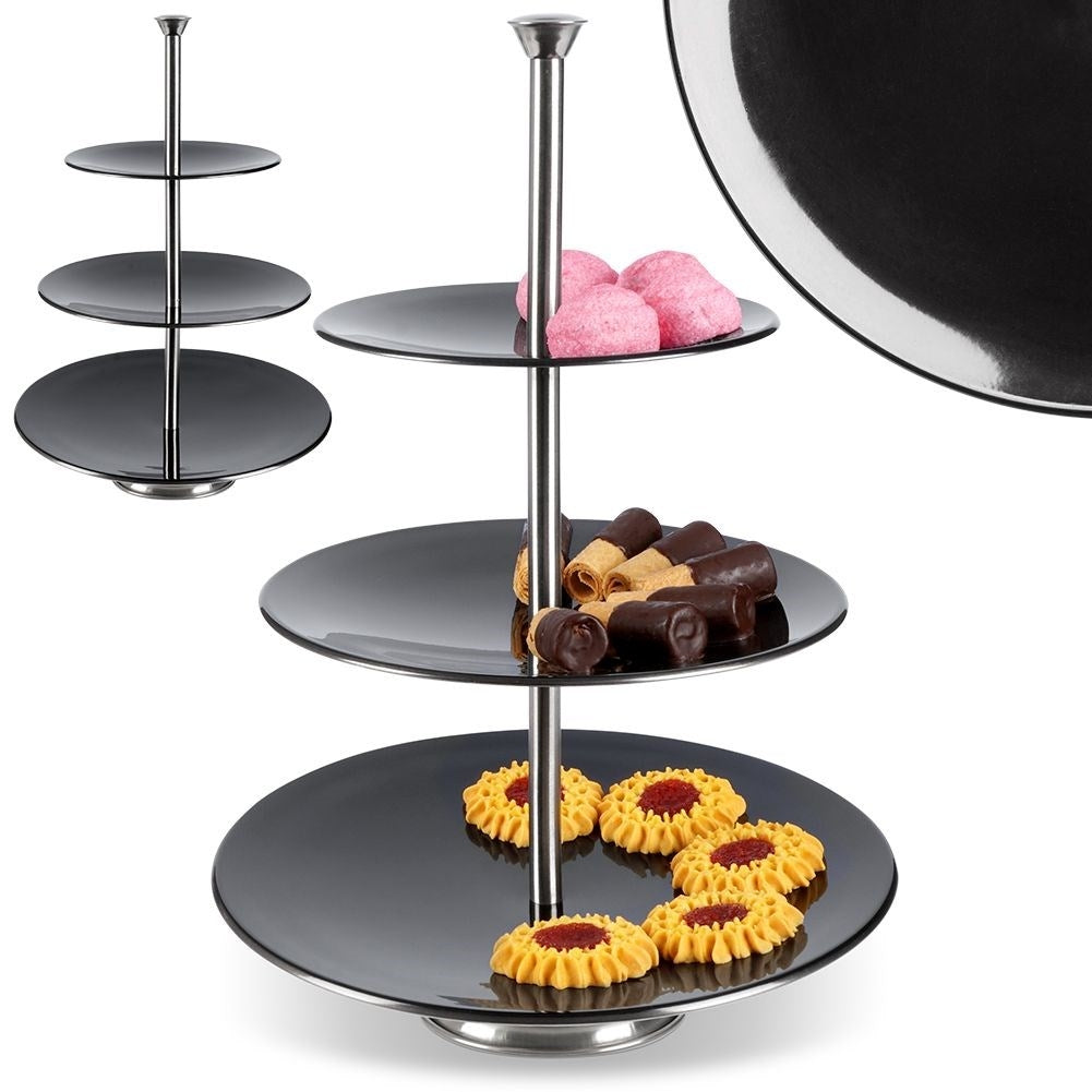 3-tier cake dish in black stainless steel for delicacies
