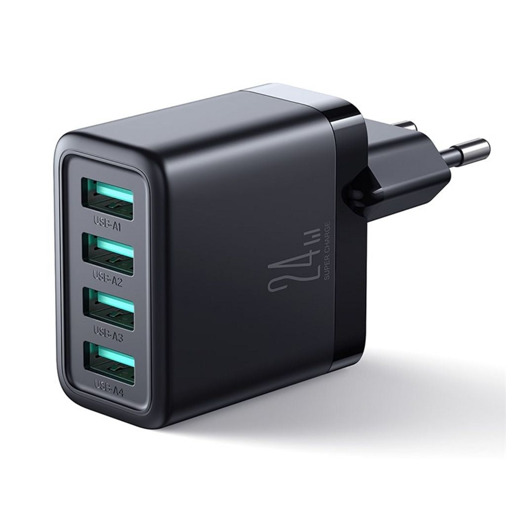 4.8A 4xUSB-A Charger, 24W - Black