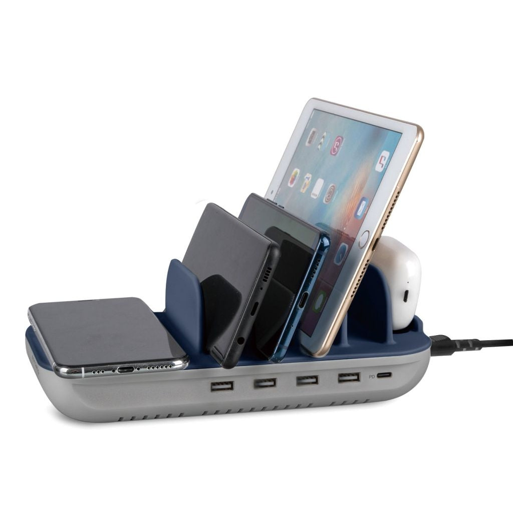 4Smarts Charging Station Family Evo 63W Qi wireless charger with cables - grey/cobalt
