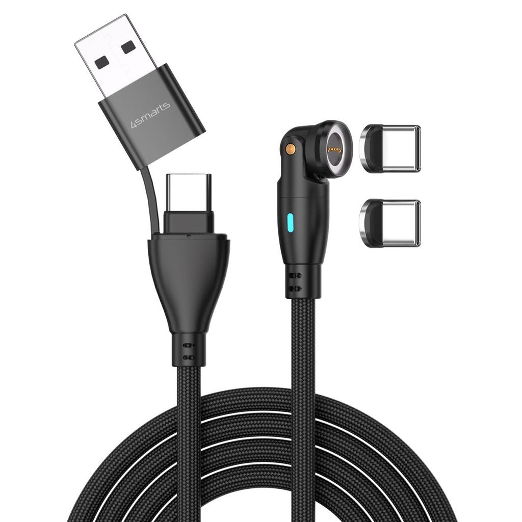 4Smarts GravityCord USB-C/A 540° Magnetic Cable 100W, 1.8m - Black