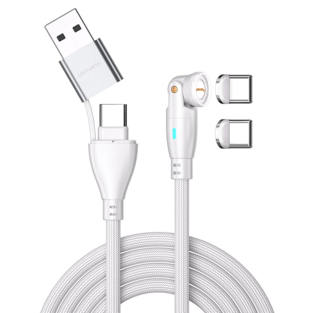 4Smarts Gravitycord USB-C/A 540 Magnetisk Kabel 100W, 1,8M - Vit