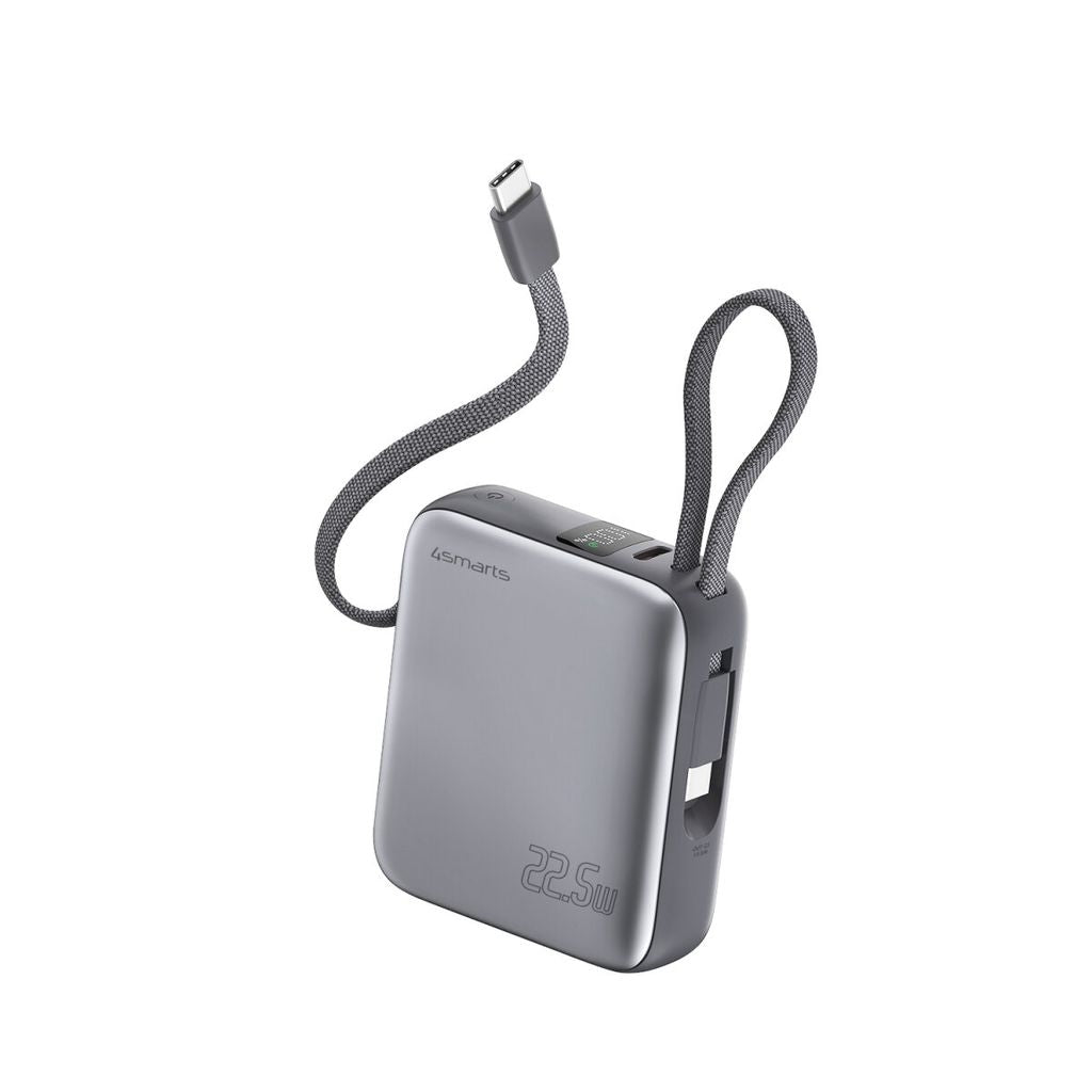 4Smarts Pocket Powerbank Med Dubbla USB-C-Kablar 10000 Mah 22.5 W – Rymdgrå