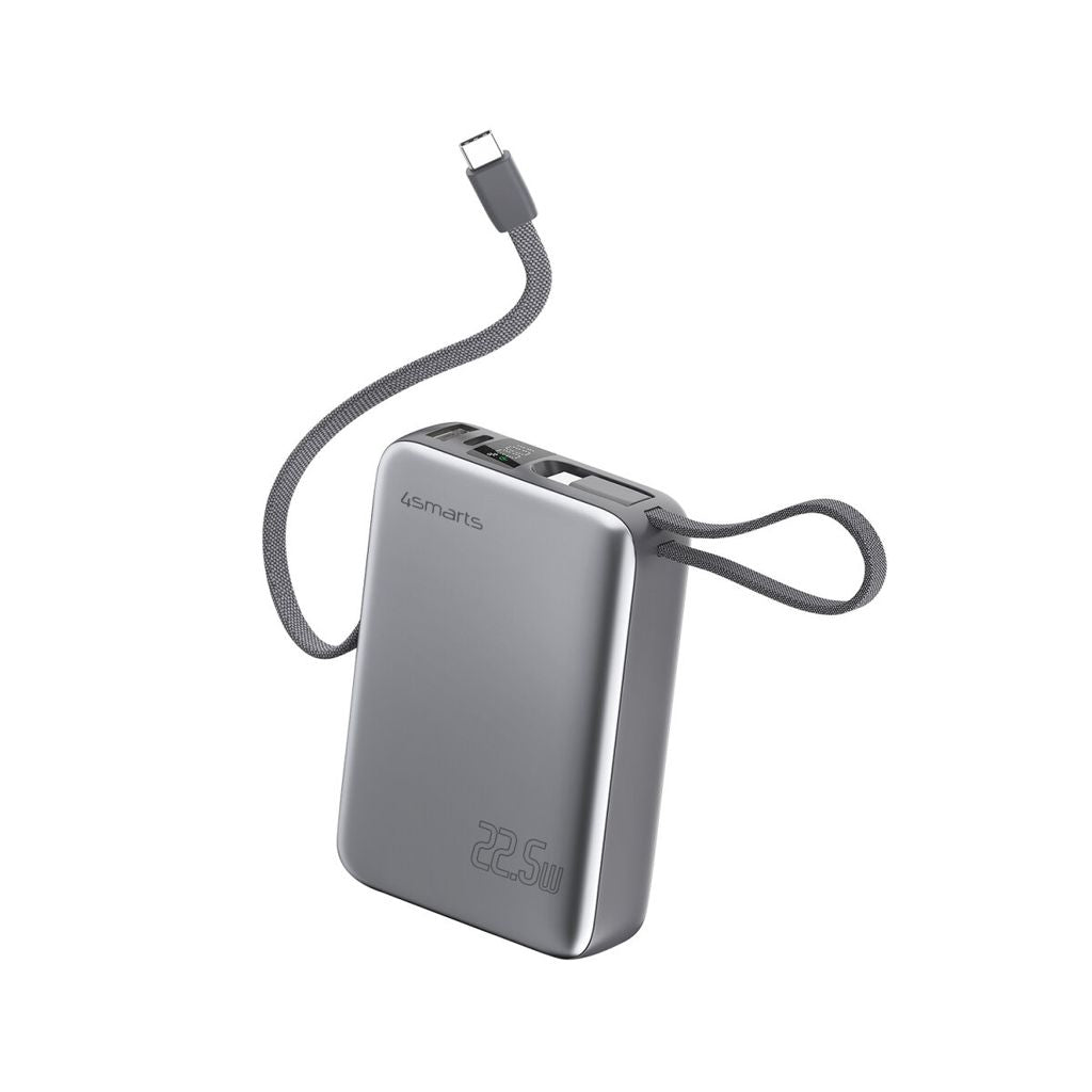 4Smarts Pocket Powerbank Med Dubbla USB-C-Kablar 20000 Mah 22.5W – Rymdgrå