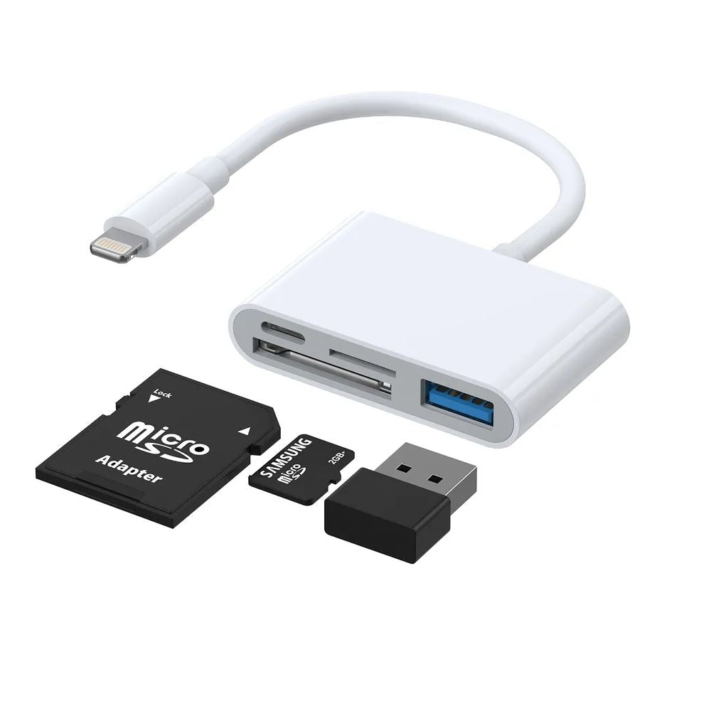 4-in-1 Lightning to USB-A, SD/TF, Lightning - White