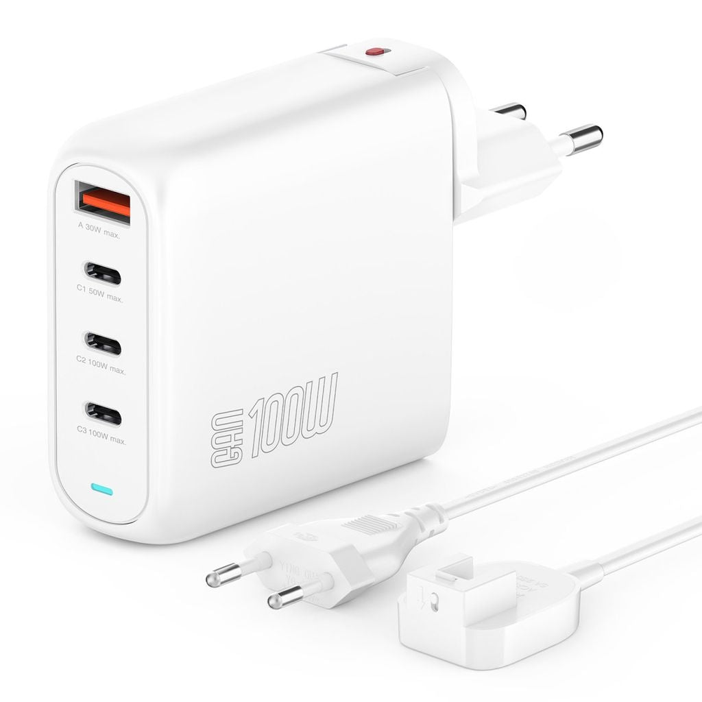 4smarts 100W 3xUSB-C & USB-A GaN Wall Charger for Laptop & Smartphone