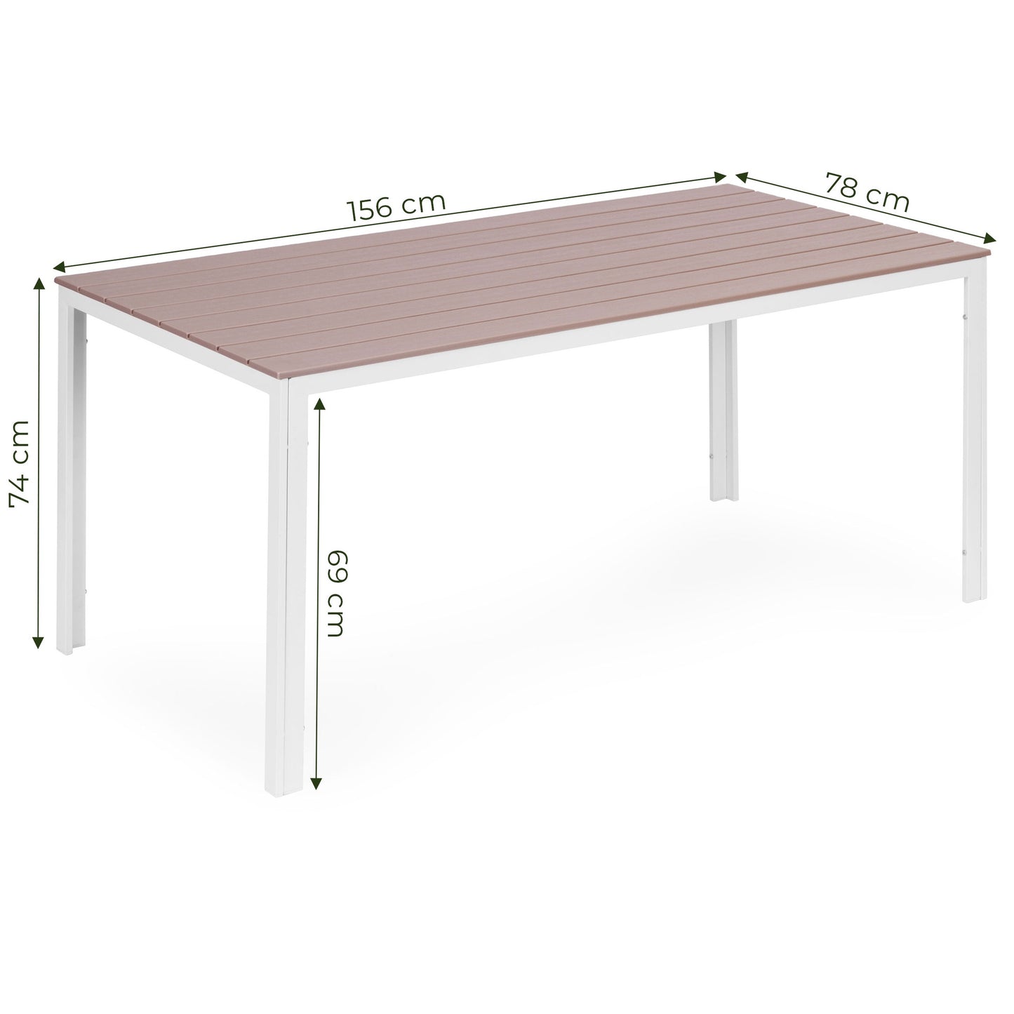 6-Person Garden Table, 156x78 cm, Polywood, Beige