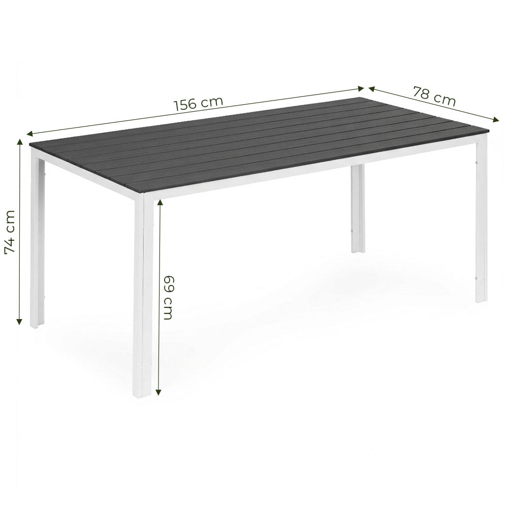 6-Person Polywood Garden Table 156x78 cm – Gray/White