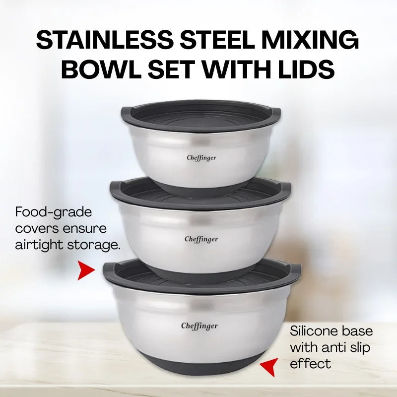 6-Piece Stainless Steel Mixing Bowl Set with Lids