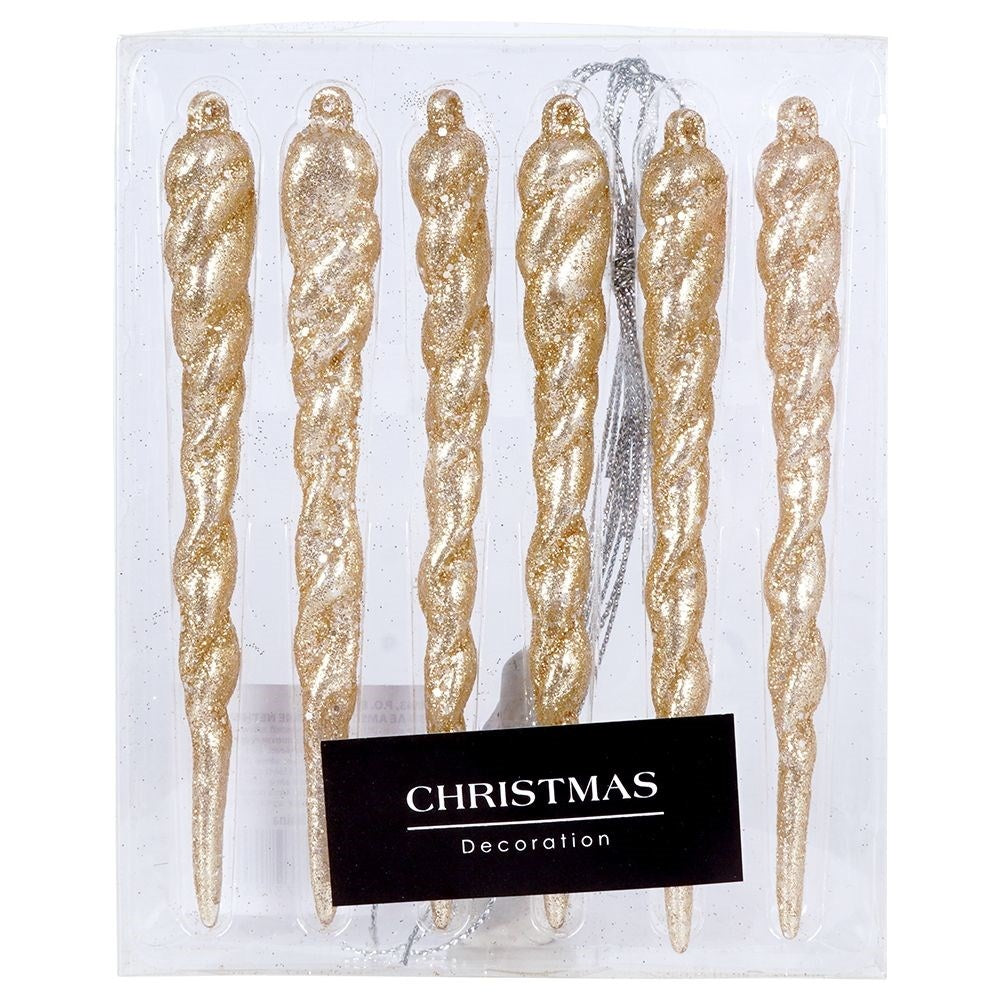 6 decorative Christmas tree balls in acrylic with gold glitter