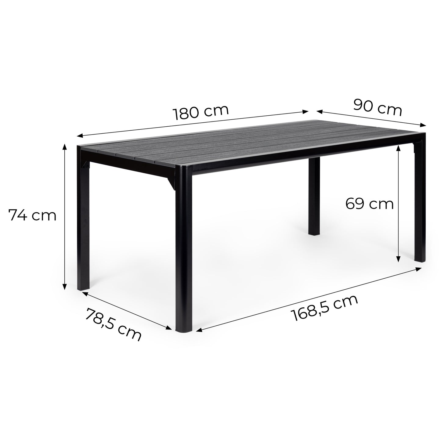 8-Seater Polywood Garden Table, 180×90 cm, Gray