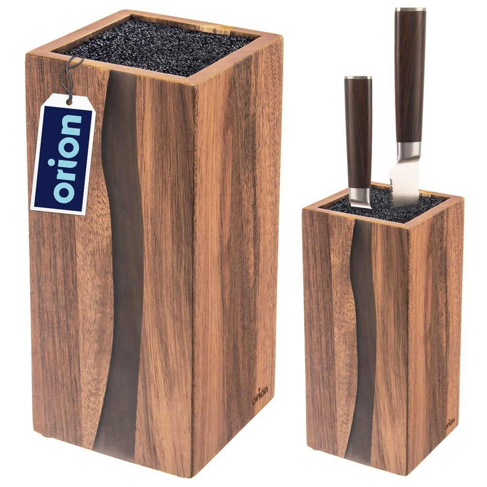 Acacia wood knife rack with plastic brush for safe knife protection