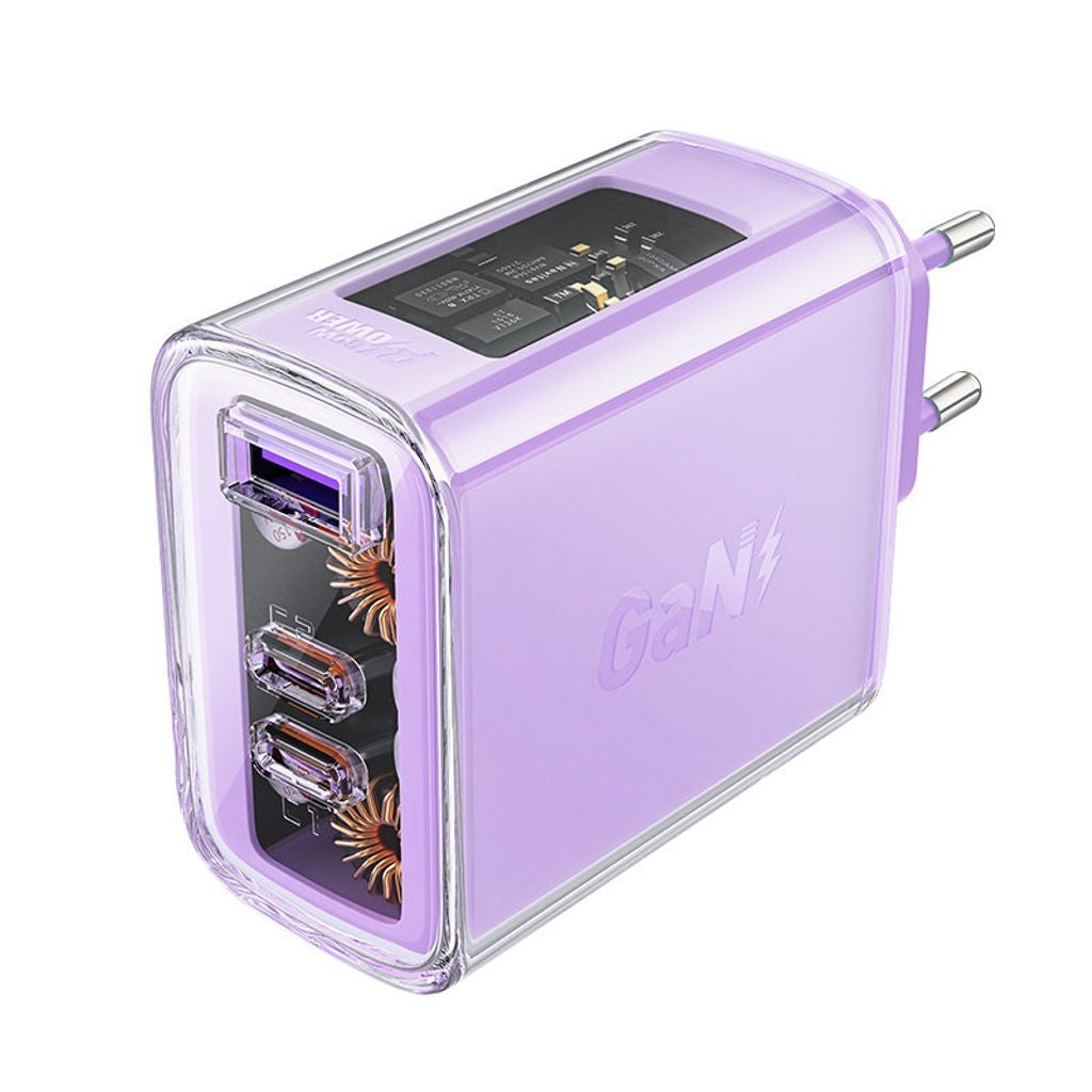 Acefast charger GaN 65W, 3 ports (1xUSB, 2xUSB-C) - Purple