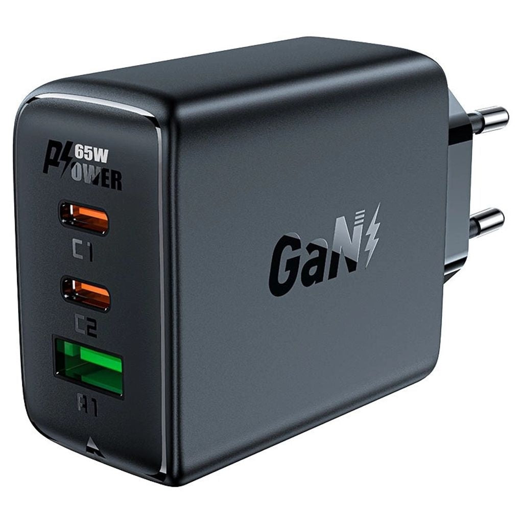 Acefast fast charger GaN 2x USB-C / USB-A, PPS, PD, QC4, 65W - Black