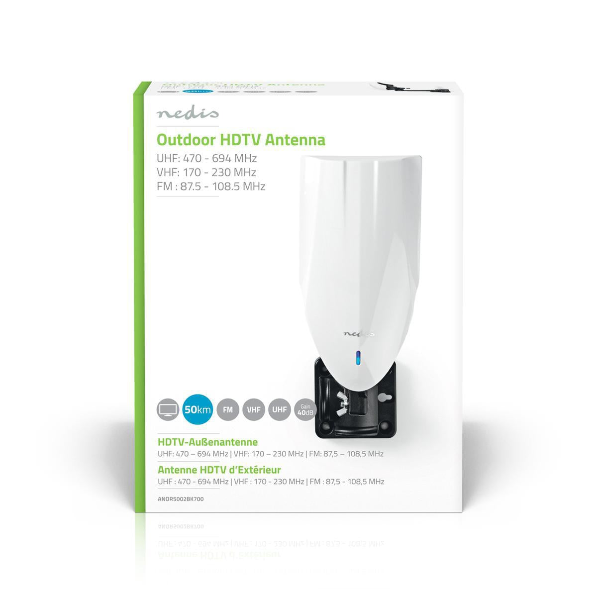 Active HDTV Antenna | Active | Connector type: F connector | FM / UHF / VHF | Reception area: 0-50 km | LTE700 | Gain: 40 dB | Black / White