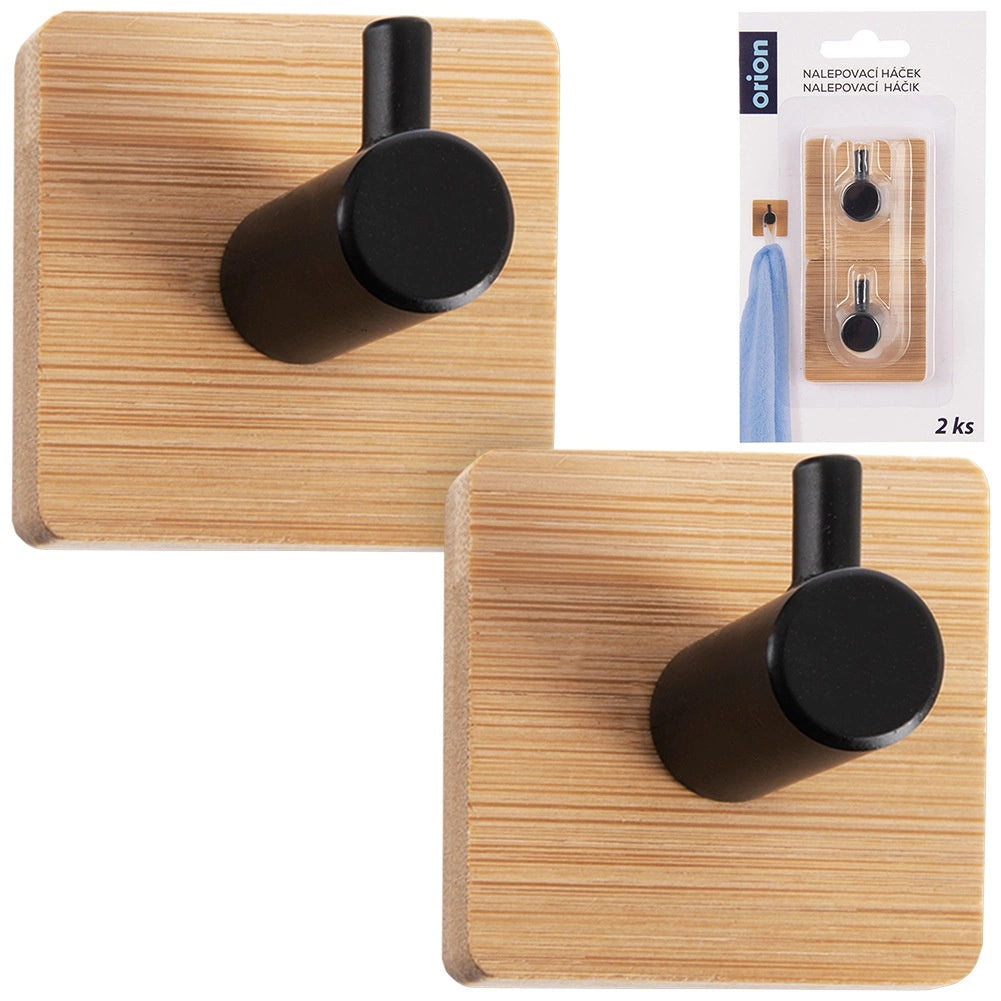 Adhesive Wall Hooks, Bamboo & Metal, 4.5x4.5 cm, 2 Pack