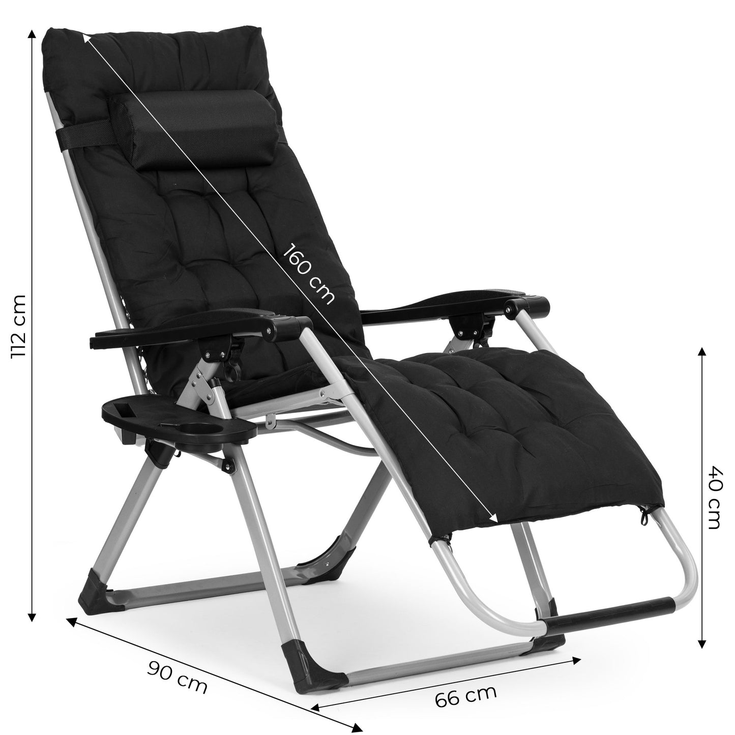 Adjustable Garden Beach Lounger with Cushion & Tray