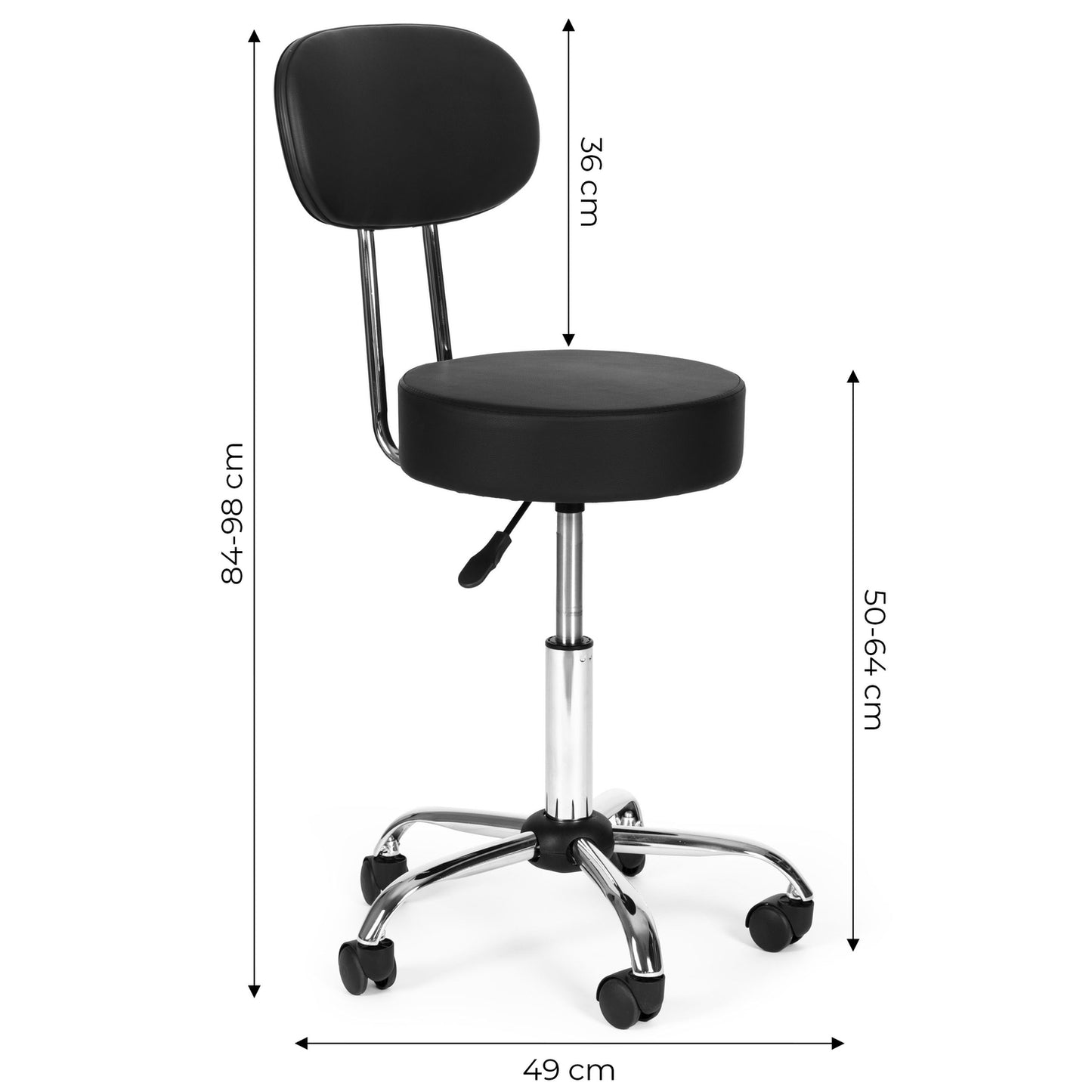Adjustable Swivel Stool with Backrest – Black
