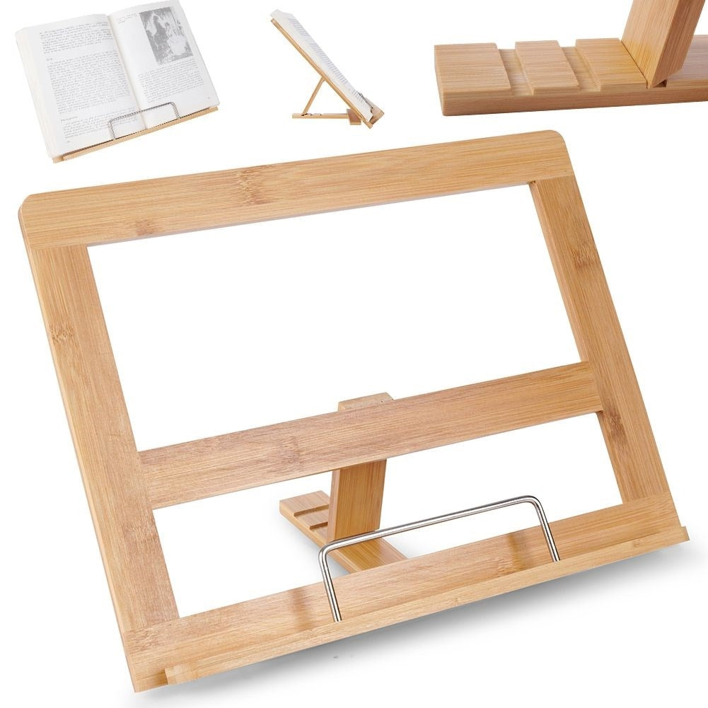 Adjustable bamboo cookbook stand - also for tablets