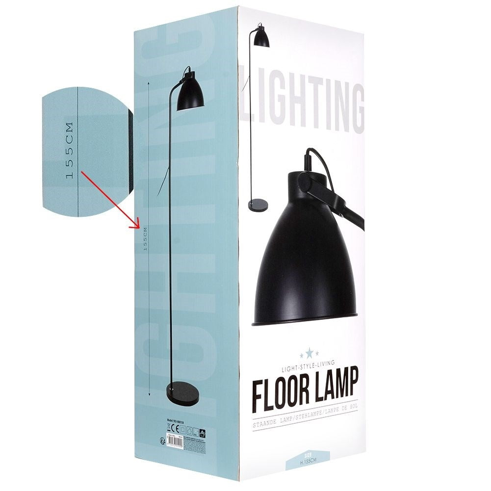 Adjustable black metal floor lamp with white interior