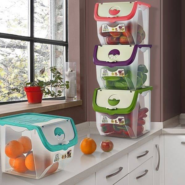 Adjustable ventilated container for fruit and vegetables