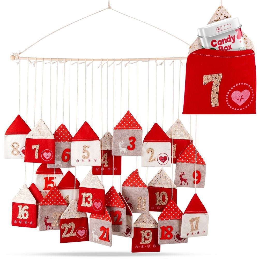 Advent calendar with 24 houses on a wooden stick