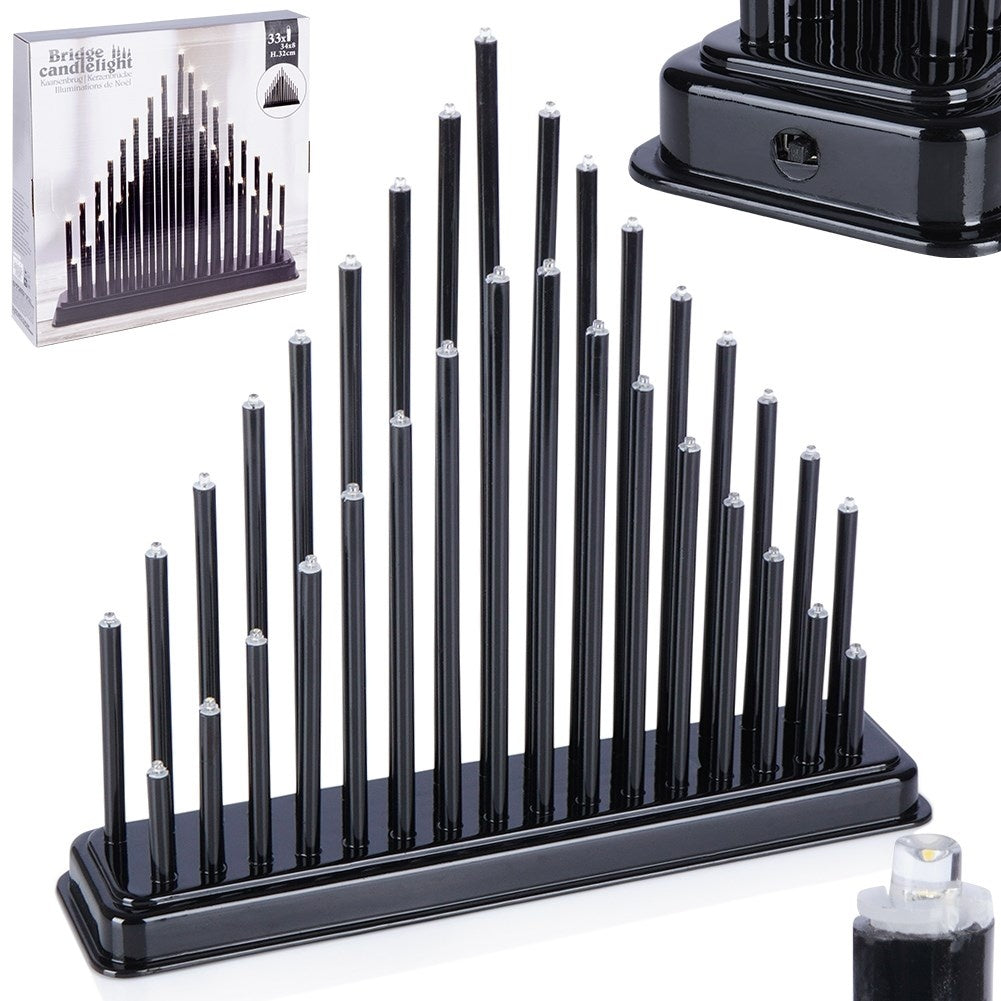 Advent candle holder with 33 LED lights in black, battery operated