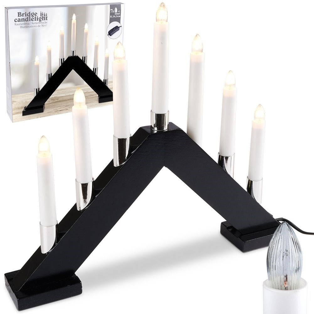 Advent candlestick with Seven LED lights and Black Wooden Base