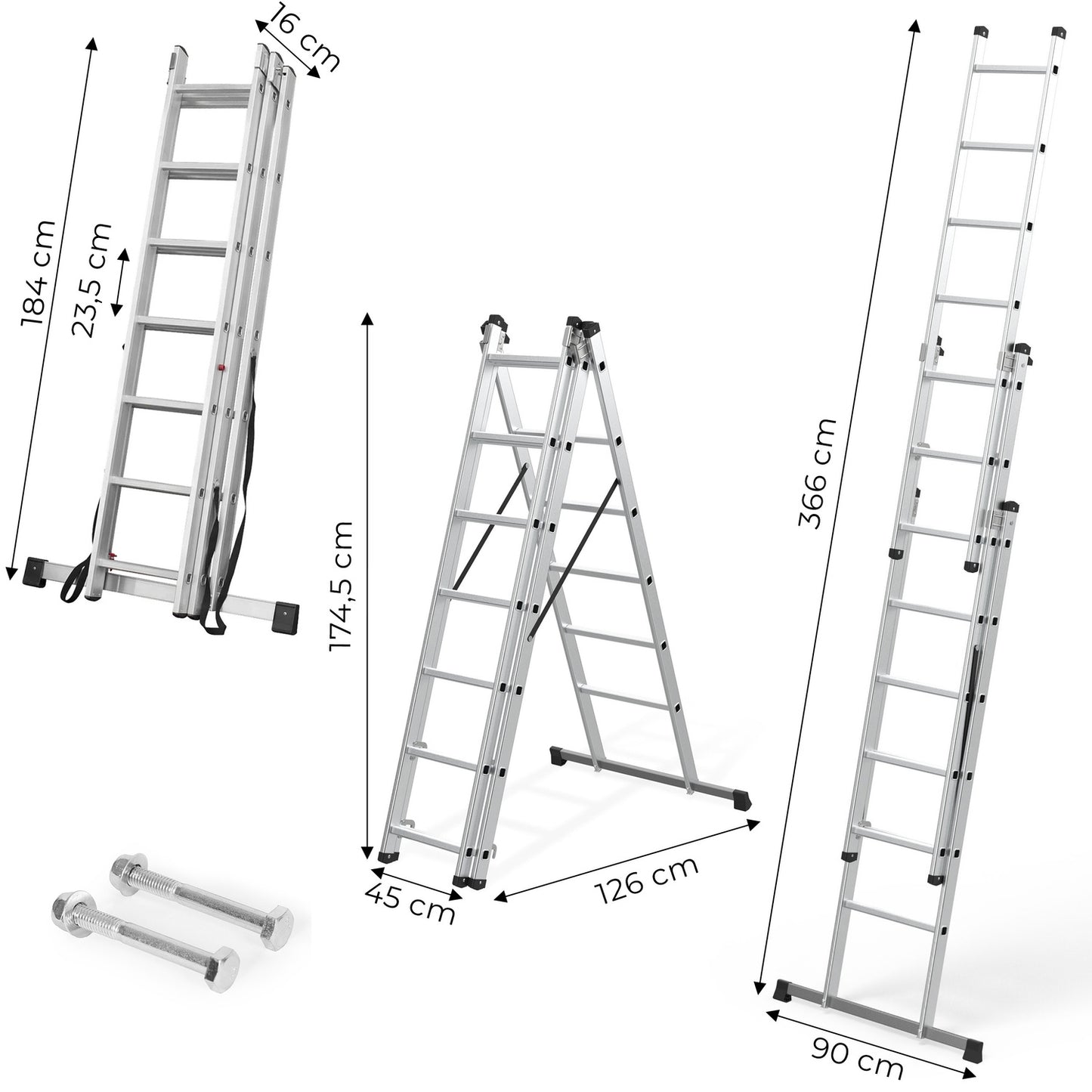 Aluminum 3x7 Multi-Purpose Ladder, 150 kg Capacity