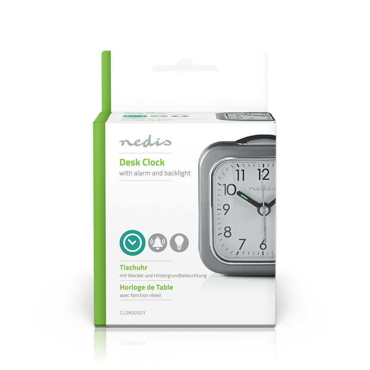 Analog Desk Alarm Clock | Snooze function | Backlighting | Grey/White