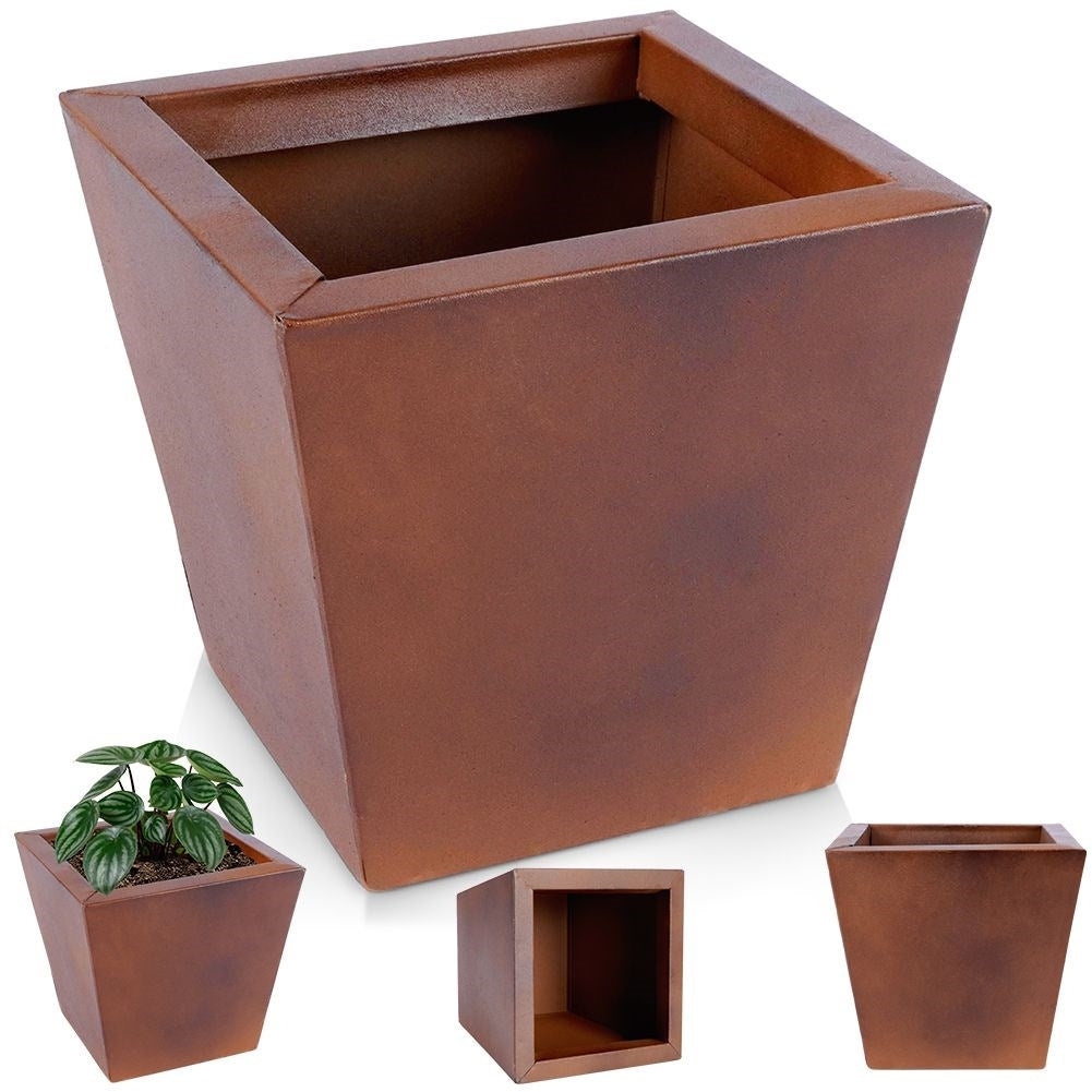 Antique metal pot with rusty effect for flowers and plants