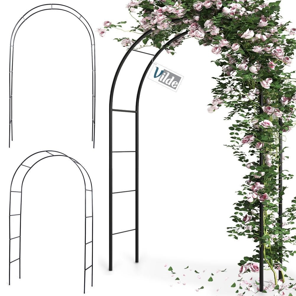Arched garden pergola for climbing plants in dark green metal