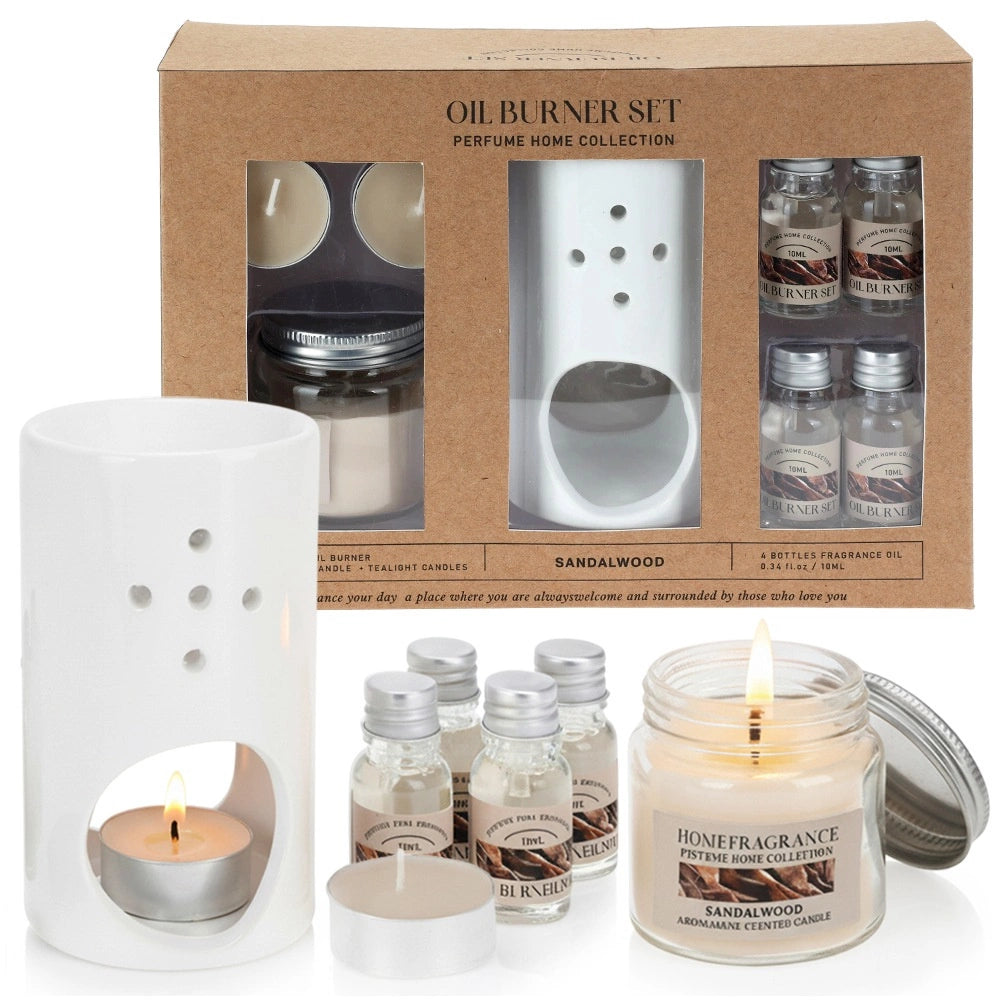 Aromatherapy Set with Ceramic Burner & Sandalwood Oils